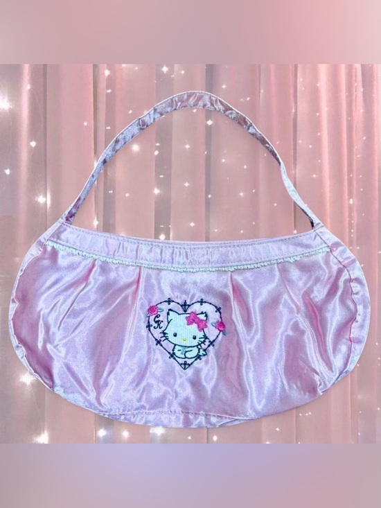 Sanrio Handbags - Rare Sanrio Charmmy Kitty Pink Satin Shoulder Bag with Embroidered Heart
